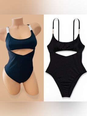 Victoria's Secret Essential Swimsuit One-Piece Chains Keyhole Front Black M
